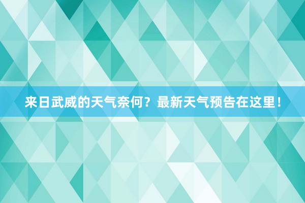 来日武威的天气奈何？最新天气预告在这里！